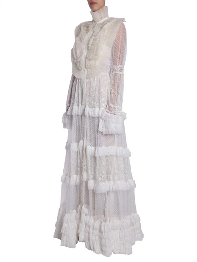 Shop Amen Long Lace Dress In Bianco