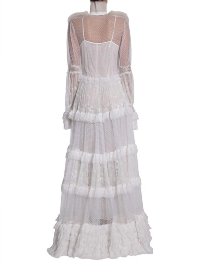 Shop Amen Long Lace Dress In Bianco