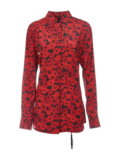 Shop Saint Laurent Poppy Print Shirt In Nero-rosso