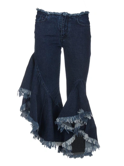Shop Marques' Almeida Marques'almeida Ruffled Flare Raw Hem Jeans In Blu
