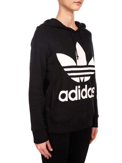 Shop Adidas Originals Hoodie Trefoil Cotton Sweatshirt In Black