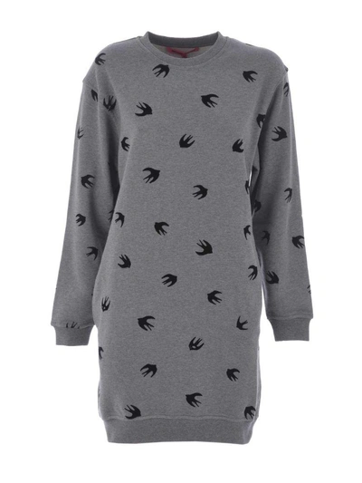 Shop Mcq By Alexander Mcqueen Mcq Alexander Mcqueen Flocked Swallow Sweatshirt Dress In Grigio Scuro Melange