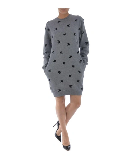 Shop Mcq By Alexander Mcqueen Mcq Alexander Mcqueen Flocked Swallow Sweatshirt Dress In Grigio Scuro Melange