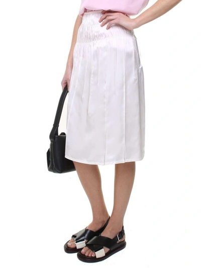 Shop Helmut Lang Gathered Satin Midi Skirt In White