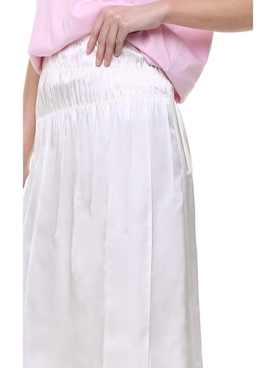 Shop Helmut Lang Gathered Satin Midi Skirt In White