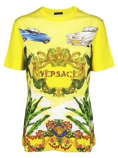 Shop Versace Printed T-shirt In Yellow