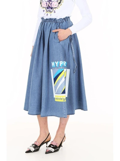 Shop Kenzo Flared Denim Skirt In Bleu Marine (blue)