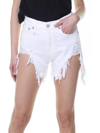 Shop R13 Shredded Slouch Distressed Cotton-denim Shorts In Bianco