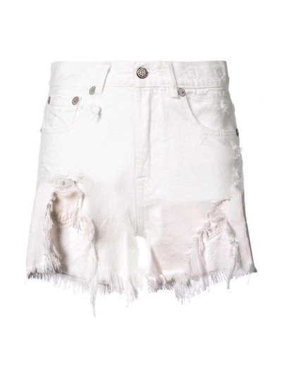 Shop R13 Shredded Slouch Distressed Cotton-denim Shorts In Bianco
