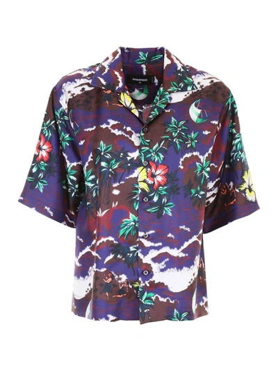 Shop Dsquared2 Printed Silk Shirt In Fantasyblu