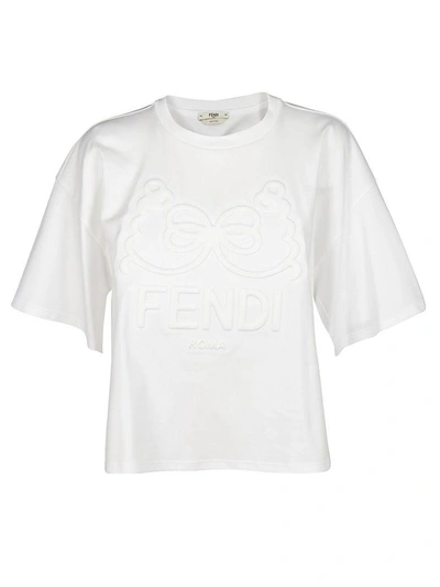 Shop Fendi Embroidered Logo Top In Bianco