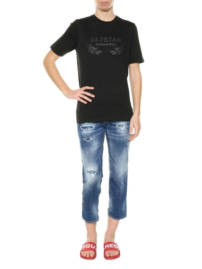 Shop Dsquared2 Boyfriend Cropped Jeans In Blue