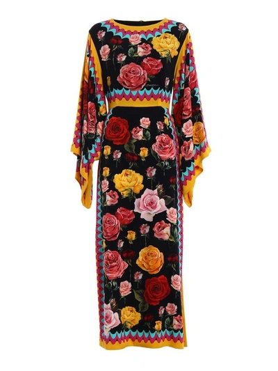 Shop Dolce & Gabbana Charmeuse Printed Dress In Hnprose Multicolor F.nero