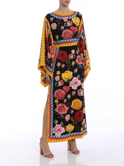 Shop Dolce & Gabbana Charmeuse Printed Dress In Hnprose Multicolor F.nero