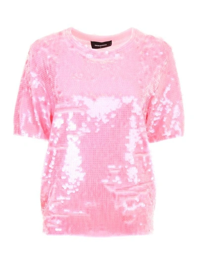 Shop Dsquared2 Top With Sequins In Pinkrosa