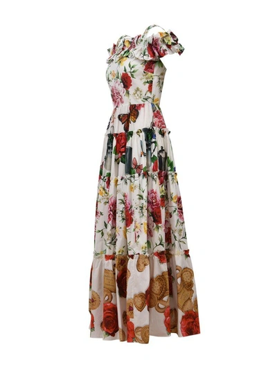 Shop Dolce & Gabbana Floral Cotton Dress In Bianco-multicolor
