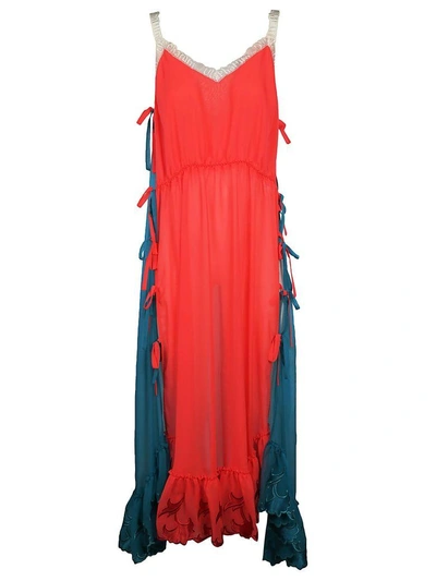 Shop Marco De Vincenzo Tie Detailed Dress In Coral+turquoise