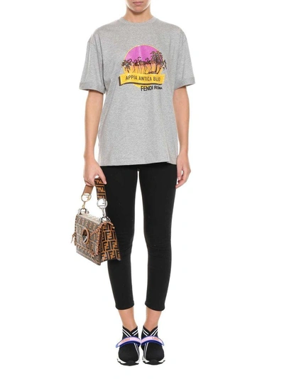 Shop Fendi Appia Antica Blv Embroidered T-shirt In Grigio