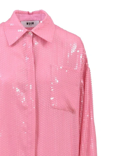Shop Msgm Sequin-trimmed Shirt In Pink