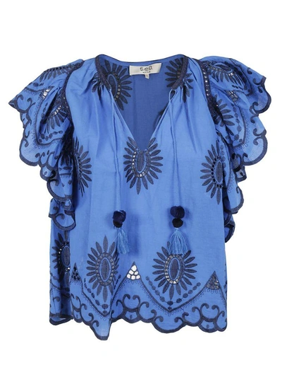 Shop Sea Ny Embroidered Top In Blue Navy