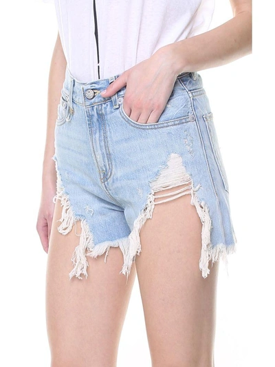 Shop R13 Shredded Slouch Distressed Cotton-denim Shorts In Celeste
