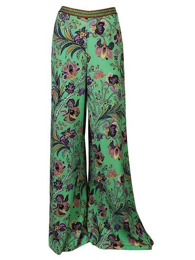 Shop Etro Floral Wide-leg Trousers In Verde Floreale