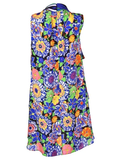 Shop Msgm Floral Tiered Pussy-bow Dress