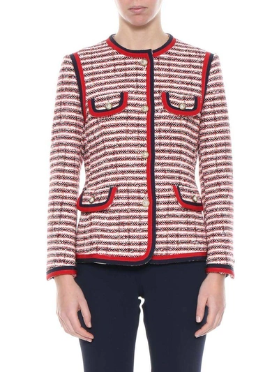 Shop Gucci Tweed Blazer In Rosso-blu-bianco
