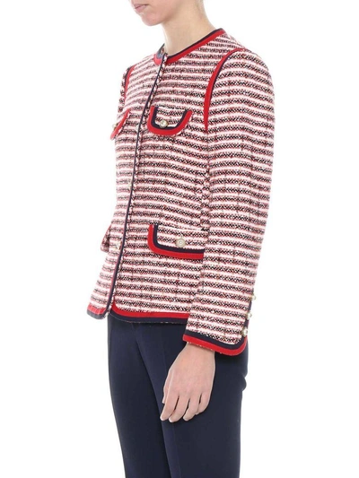 Shop Gucci Tweed Blazer In Rosso-blu-bianco