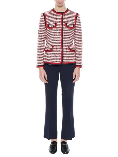 Shop Gucci Tweed Blazer In Rosso-blu-bianco