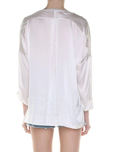 Shop Faith Connexion Lace-trim Silk-twill Blouse In Bianco