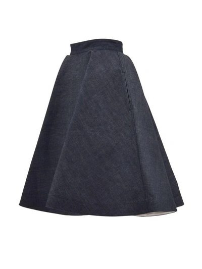 Shop Calvin Klein Flared Denim Skirt In Blue