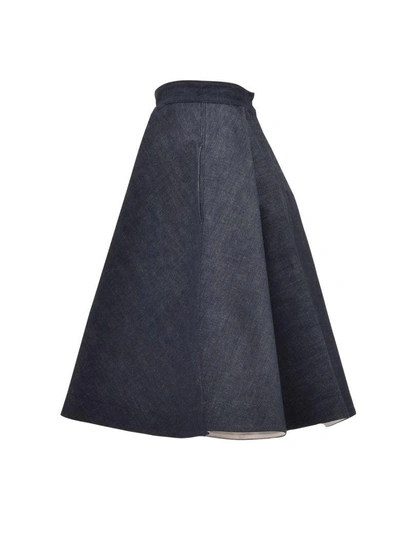 Shop Calvin Klein Flared Denim Skirt In Blue