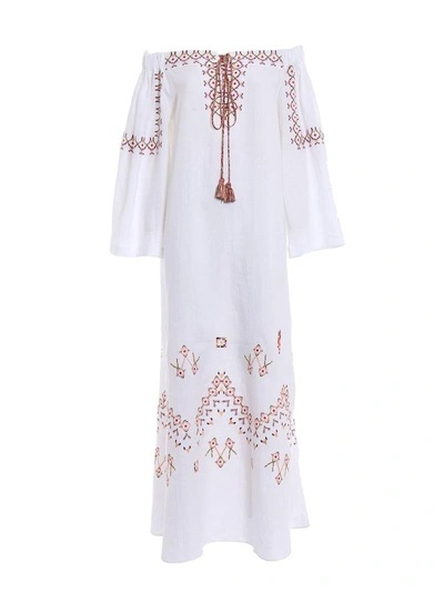 Shop Ermanno Scervino Embroidered Off-shoulder Dress In White