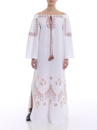 Shop Ermanno Scervino Embroidered Off-shoulder Dress In White