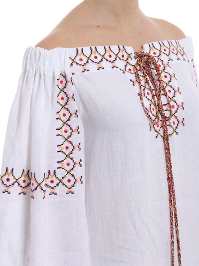 Shop Ermanno Scervino Embroidered Off-shoulder Dress In White