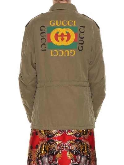 Shop Gucci Parka With Back Print In Verde