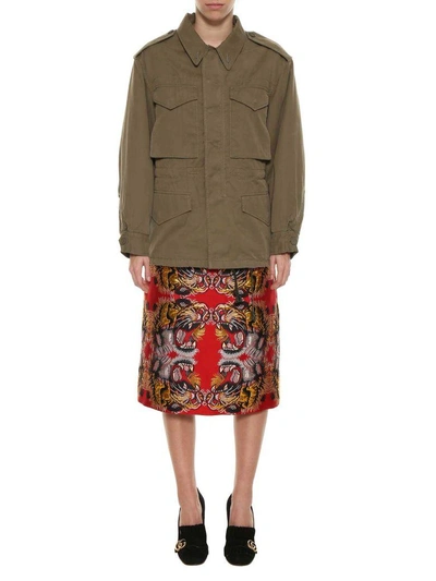 Shop Gucci Parka With Back Print In Verde