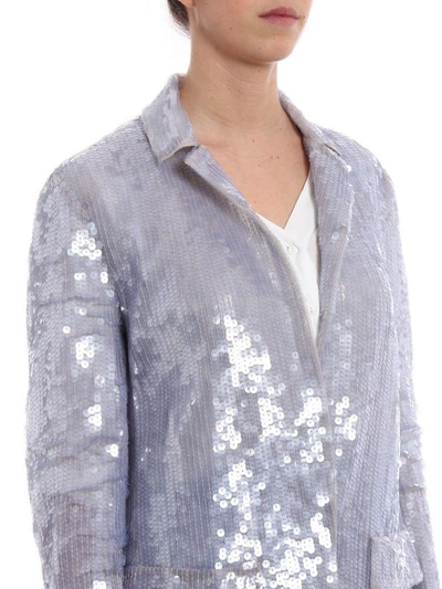 Shop Alberta Ferretti Sequin Fitted Blazer In Light Grey