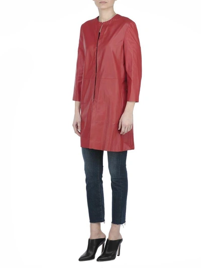 Shop Drome Leather Overcoat In Ruby