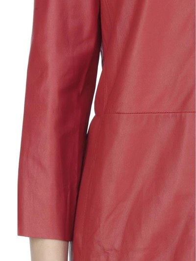 Shop Drome Leather Overcoat In Ruby