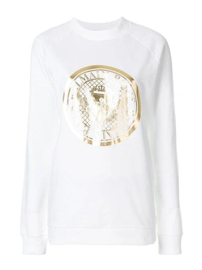 Shop Balmain Logo-print Cotton Sweatshirt In Bianco