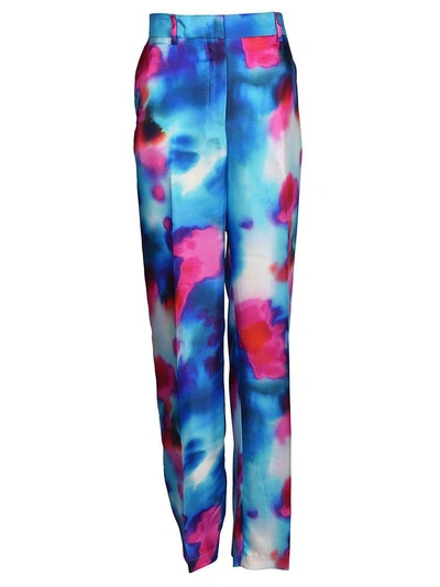 Shop Msgm Printed Trousers In Blue