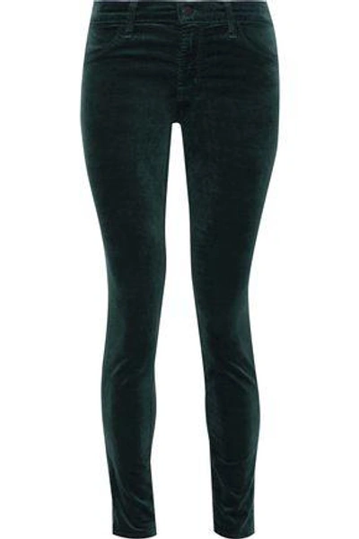 Shop J Brand Woman Velvet Cotton-blend Skinny Pants Petrol