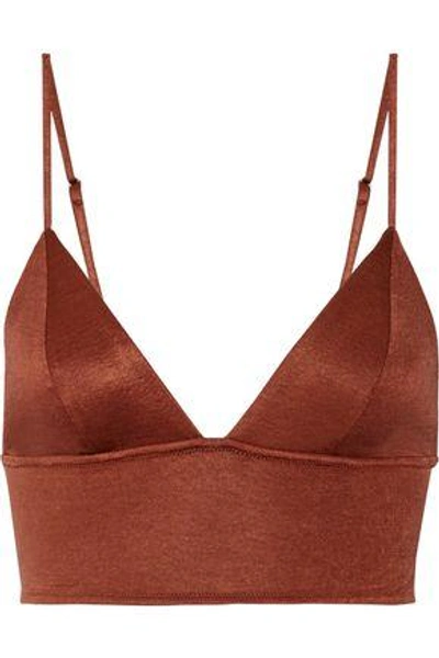 Shop Fleur Du Mal Woman Metallic Stretch-jersey Soft-cup Triangle Bra Copper