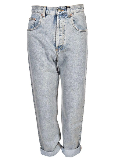 Shop Gucci Embroidered Tiger Jeans In Light Blue