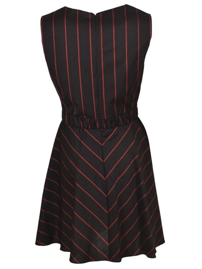 Shop Versus Striped Detail Dress In Nero-rosso