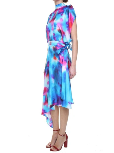 Shop Msgm Tie-dye Silk-twill Midi Dress In Azzurro