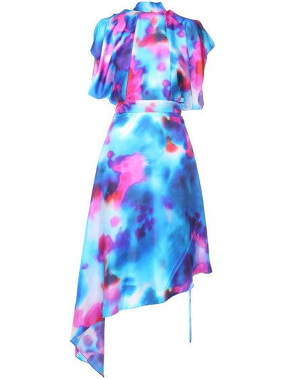 Shop Msgm Tie-dye Silk-twill Midi Dress In Azzurro