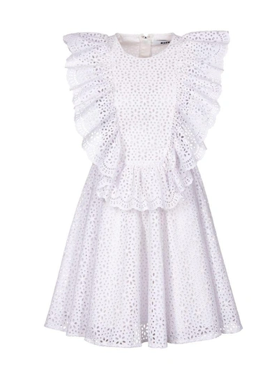 Shop Msgm Eyelet Ruffled Dress In White